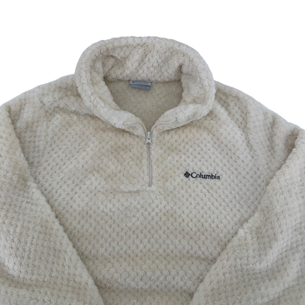 Columbia Women Cozy‎ Outdoor Gorpcore Cream 1/4 Zip Soft Fleece Pullover Sz M
